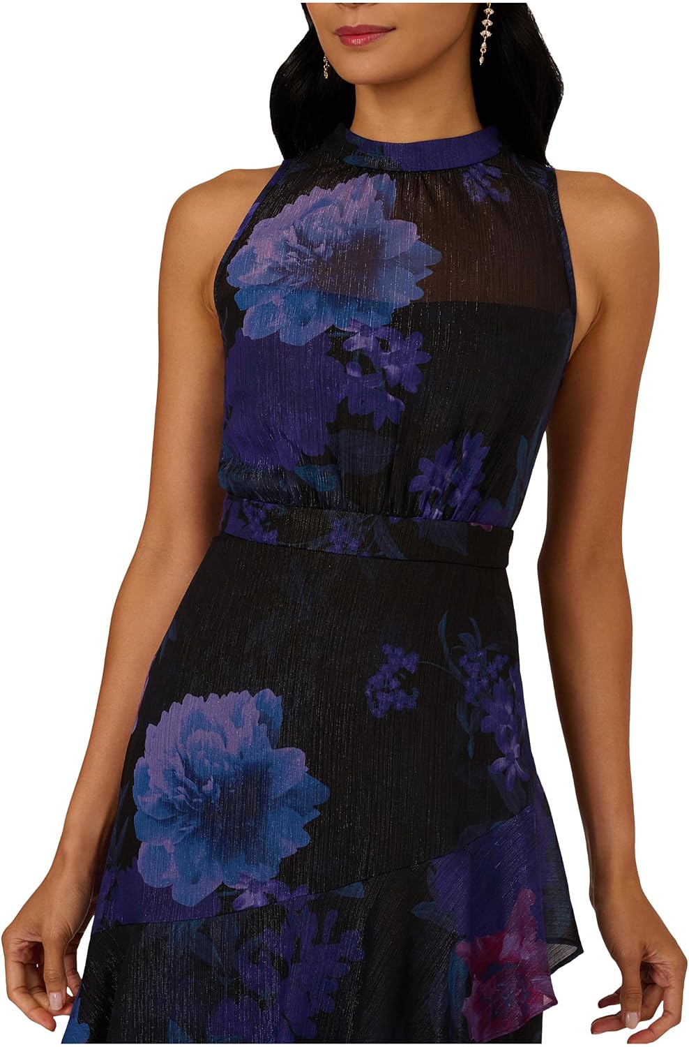 Elegant halter glitter midi dress in [color] for date night and cocktail events — view 3