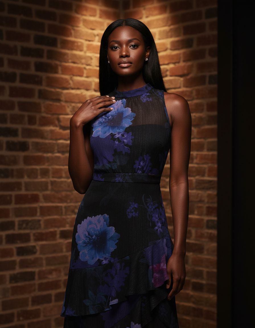 Elegant halter glitter midi dress in [color] for date night and cocktail events — view 7b