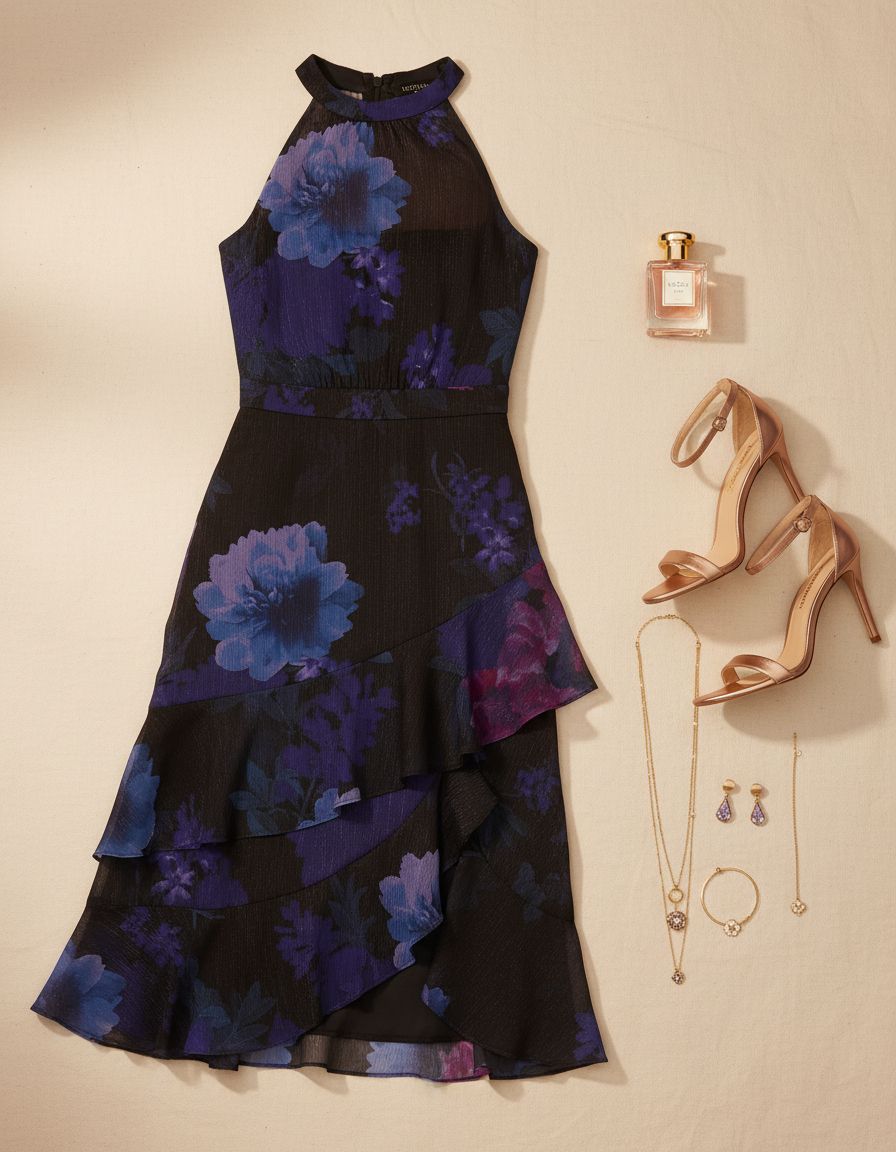 Elegant halter glitter midi dress in [color] for date night and cocktail events — view 7a