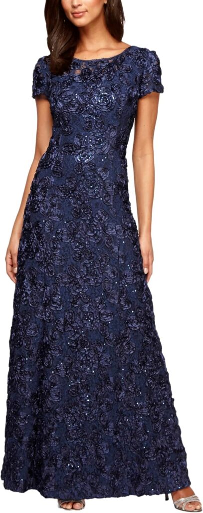 Rosette Mother of the Bride Dress with Short Sleeves