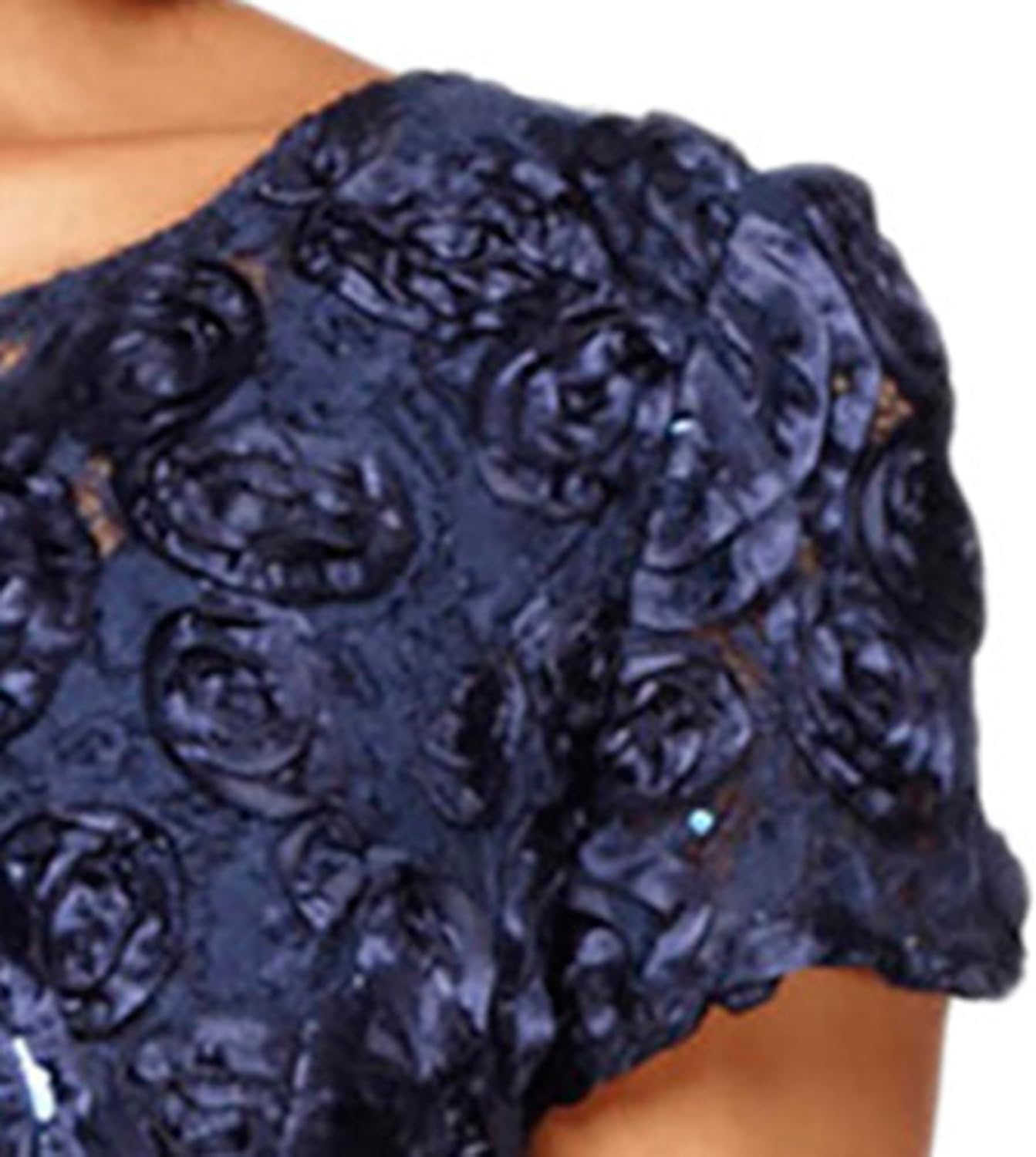 Elegant long rosette mother of the bride dress with short sleeves in [color], shown on model for formal wedding guest occasion — view 3
