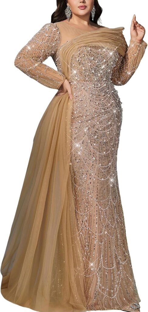 Sequin Mermaid Formal Gown for Wedding Guest & Cocktail Party