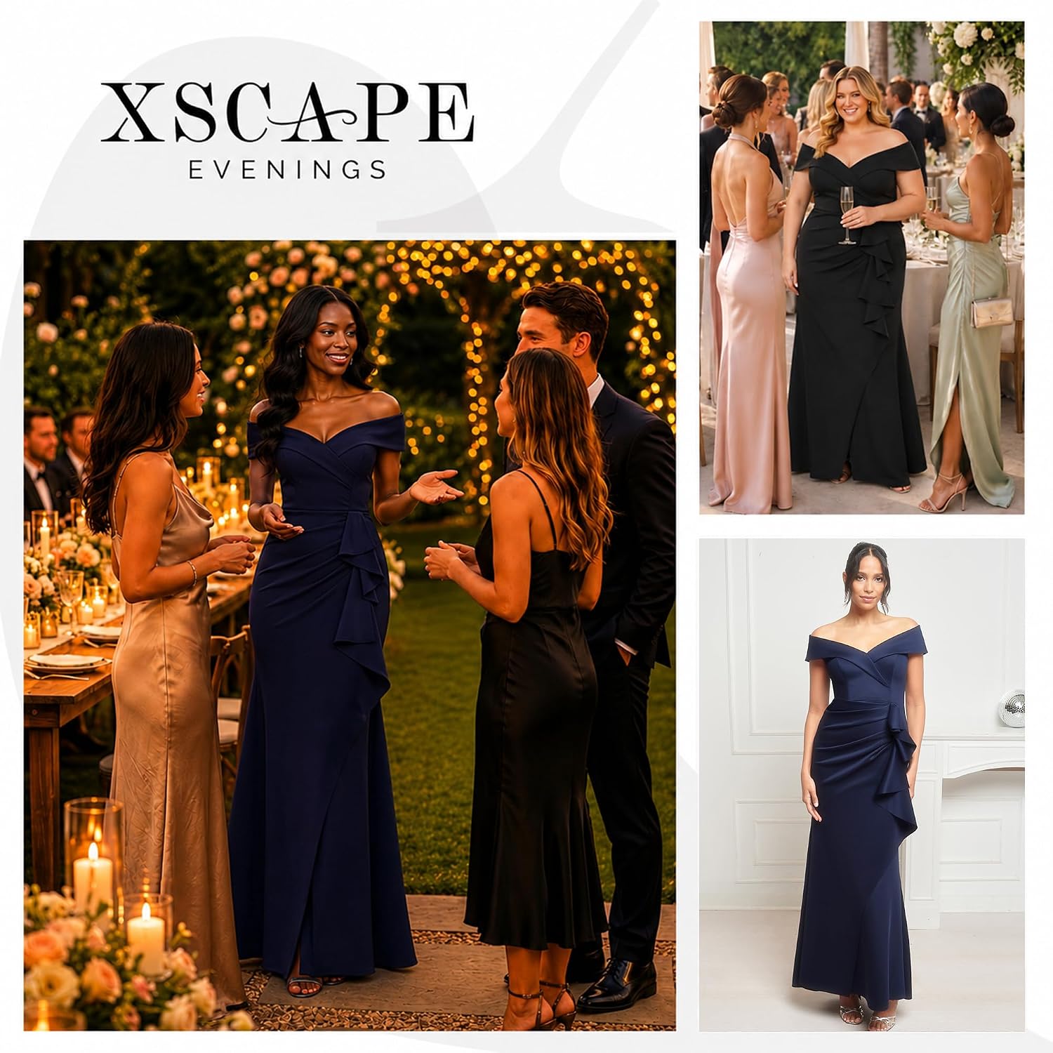 Off-shoulder formal evening gown with sweetheart neckline, ruching detail, and draped ruffle skirt in [color] for wedding guest — view 4
