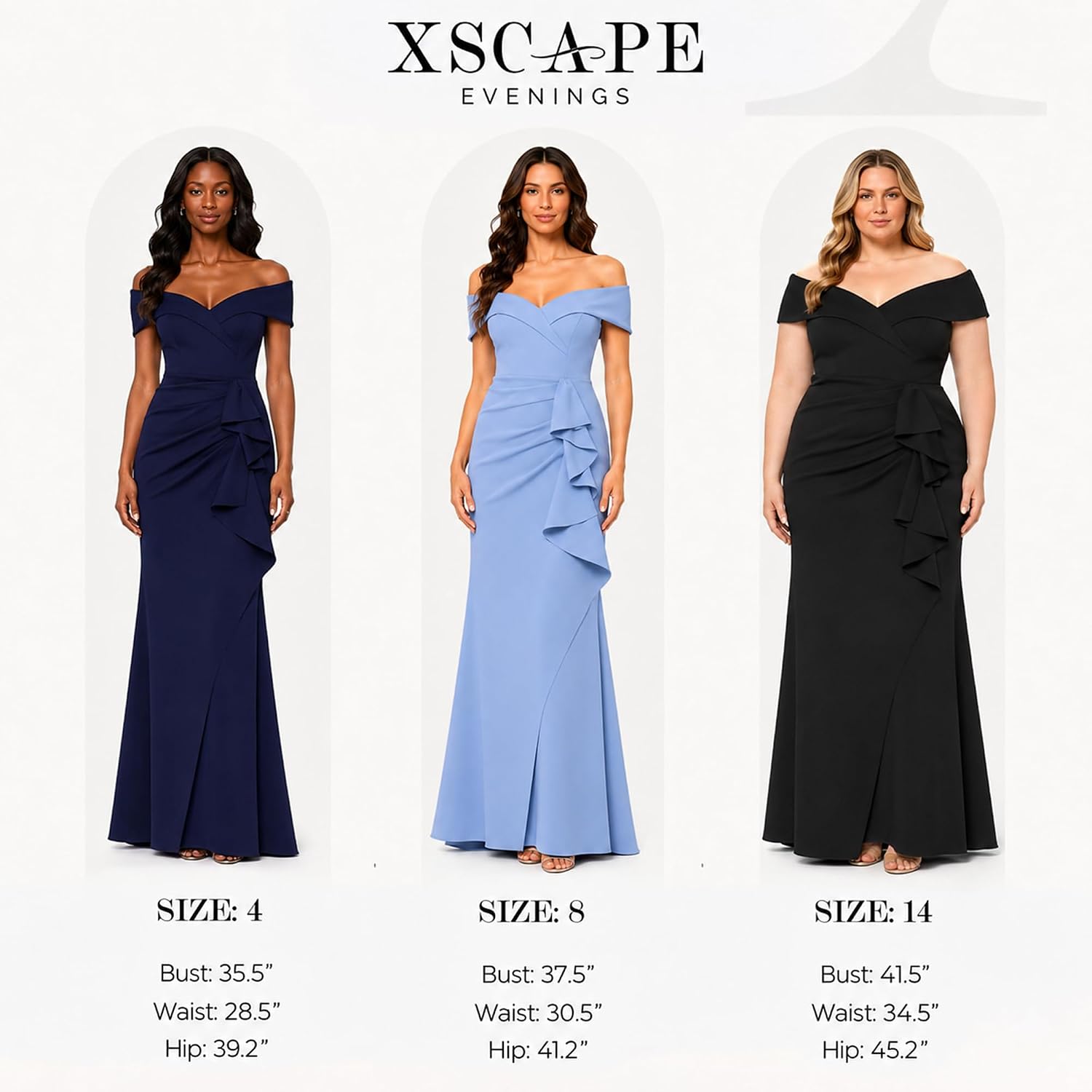 Off-shoulder formal evening gown with sweetheart neckline, ruching detail, and draped ruffle skirt in [color] for wedding guest — view 3