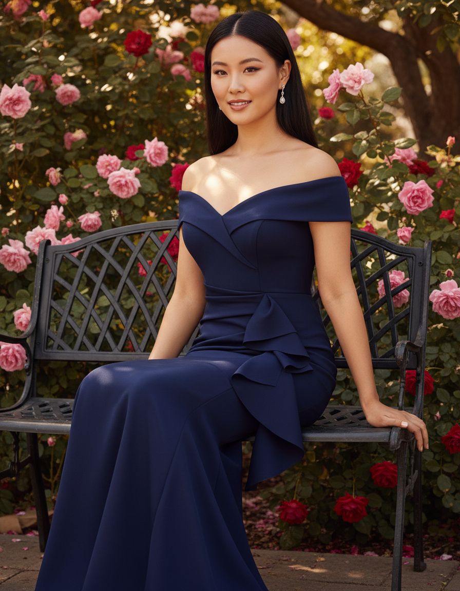 Off-shoulder formal evening gown with sweetheart neckline, ruching detail, and draped ruffle skirt in [color] for wedding guest — view 2