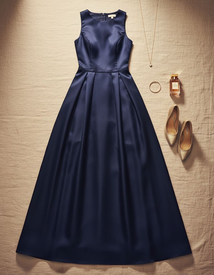 Elegant lace A-line prom dress in [color] with satin finish, crew neck, and pockets, worn as a wedding guest dress — view 7a
