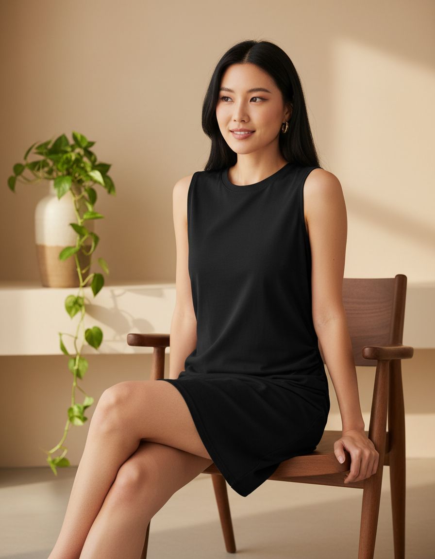 Classic business casual dress for women in [color], professional office wear with [detail], full-length view — view 2