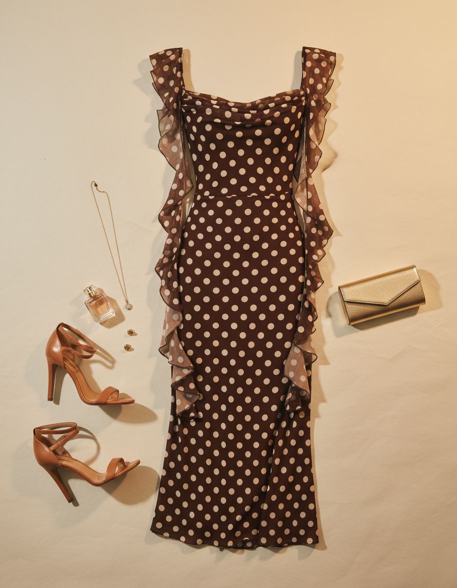 Sleeveless mesh ruffle maxi dress in [color] worn as a wedding guest outfit — view 7a