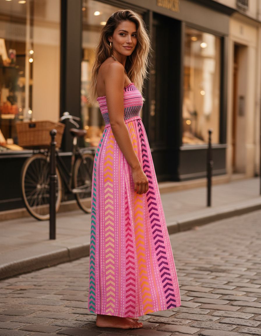 Women's boho smocked sleeveless dress with thin straps and ruffle hem in [color], styled for casual summer beach wear — view 5b