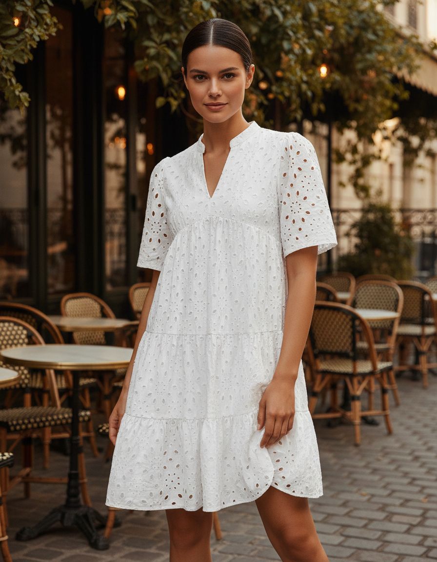 Women's eyelet boho summer dress in [color] worn at beach, casual vacation style — view 6