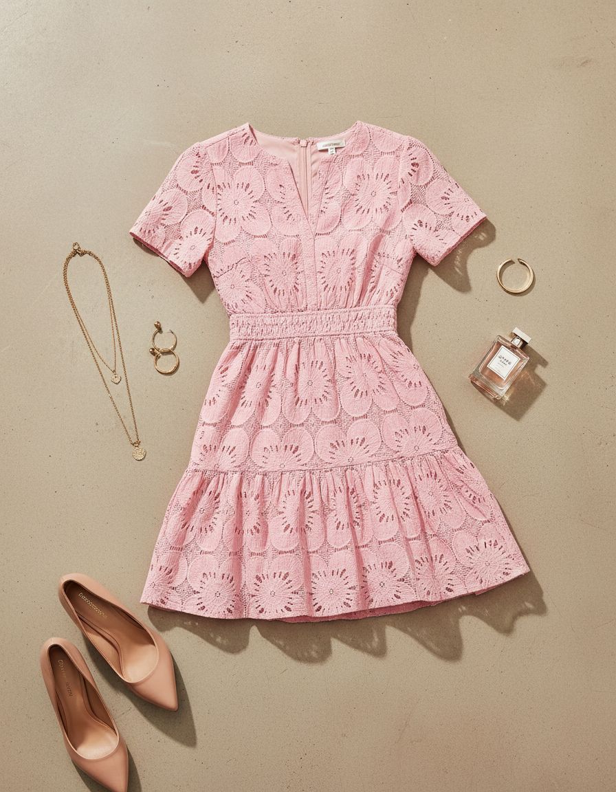 Women's eyelet lace boho dress in [color] with floral pattern, styled for summer beach wear — view 7a