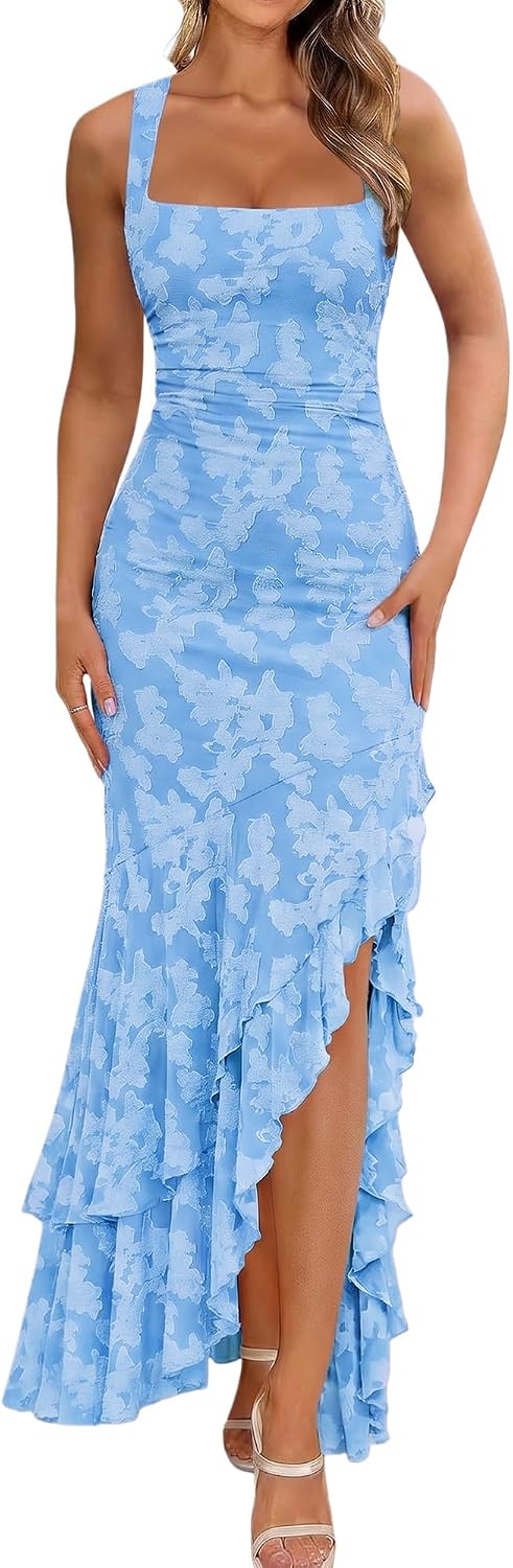 Elegant ruched floral maxi dress in [color] for wedding guests, featuring romantic draping and formal design — view 3