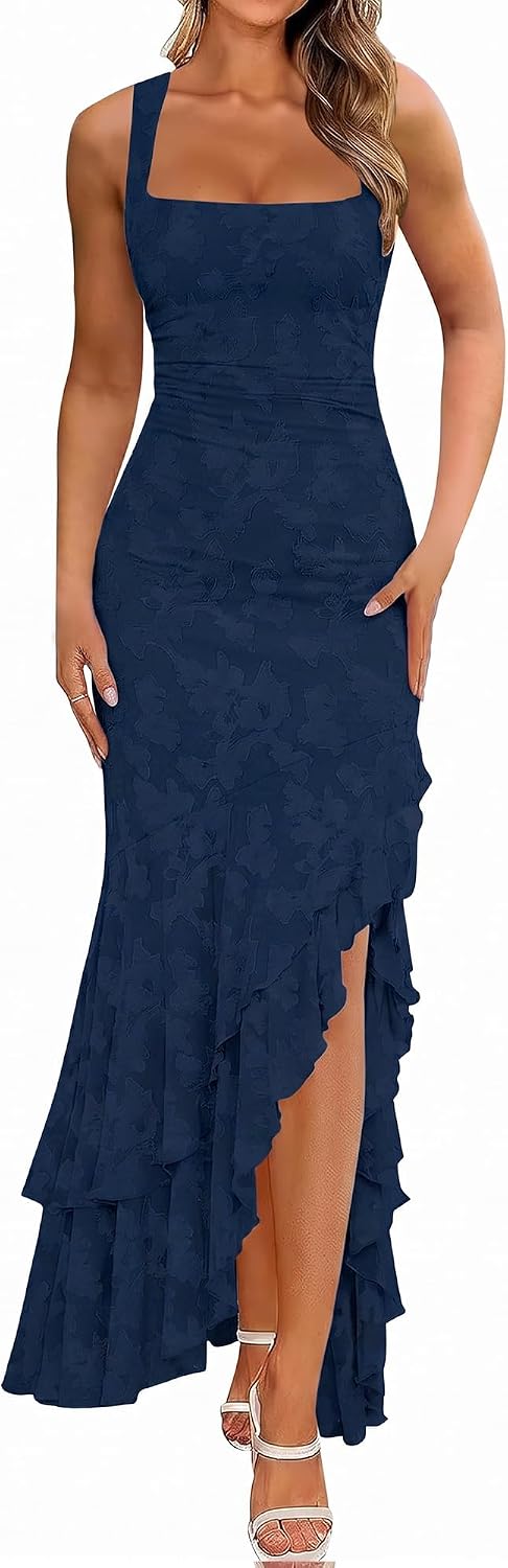 Elegant ruched floral maxi dress in [color] for wedding guests, featuring romantic draping and formal design — view 4