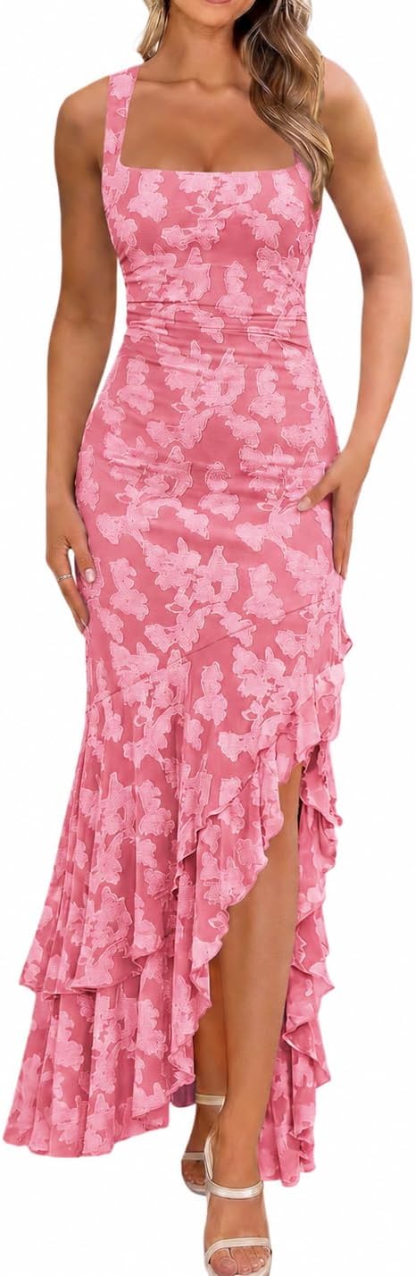 Elegant ruched floral maxi dress in [color] for wedding guests, featuring romantic draping and formal design — view 5