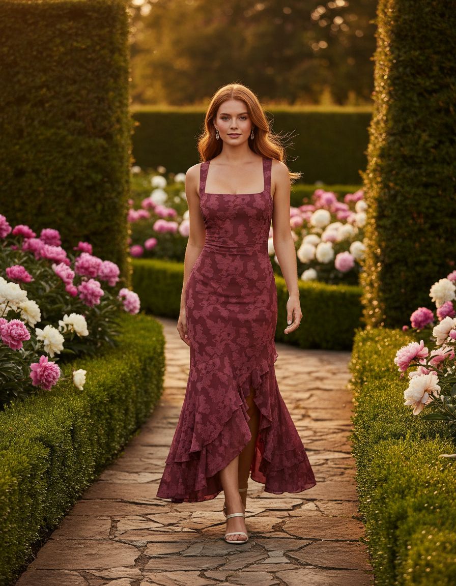 Elegant ruched floral maxi dress in [color] for wedding guests, featuring romantic draping and formal design — view 3a