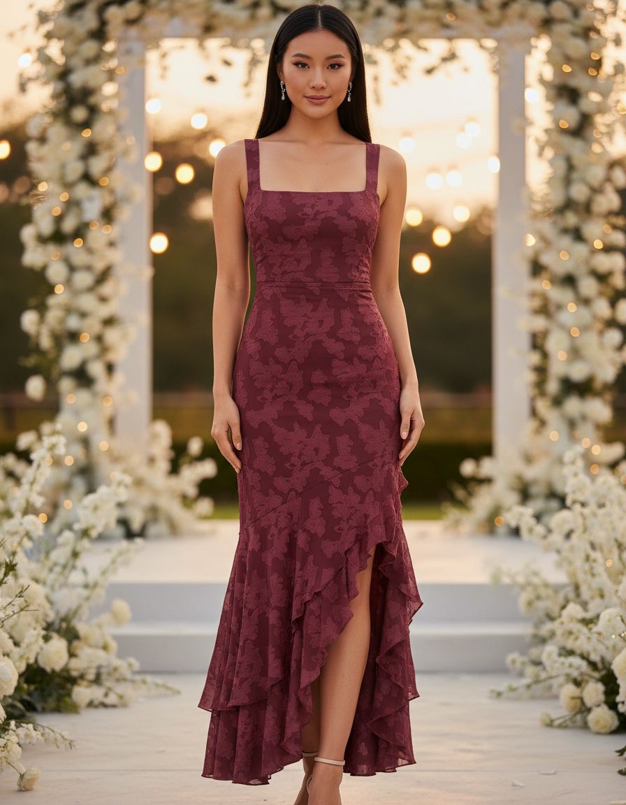 Elegant ruched floral maxi dress in [color] for wedding guests, featuring romantic draping and formal design — view 6
